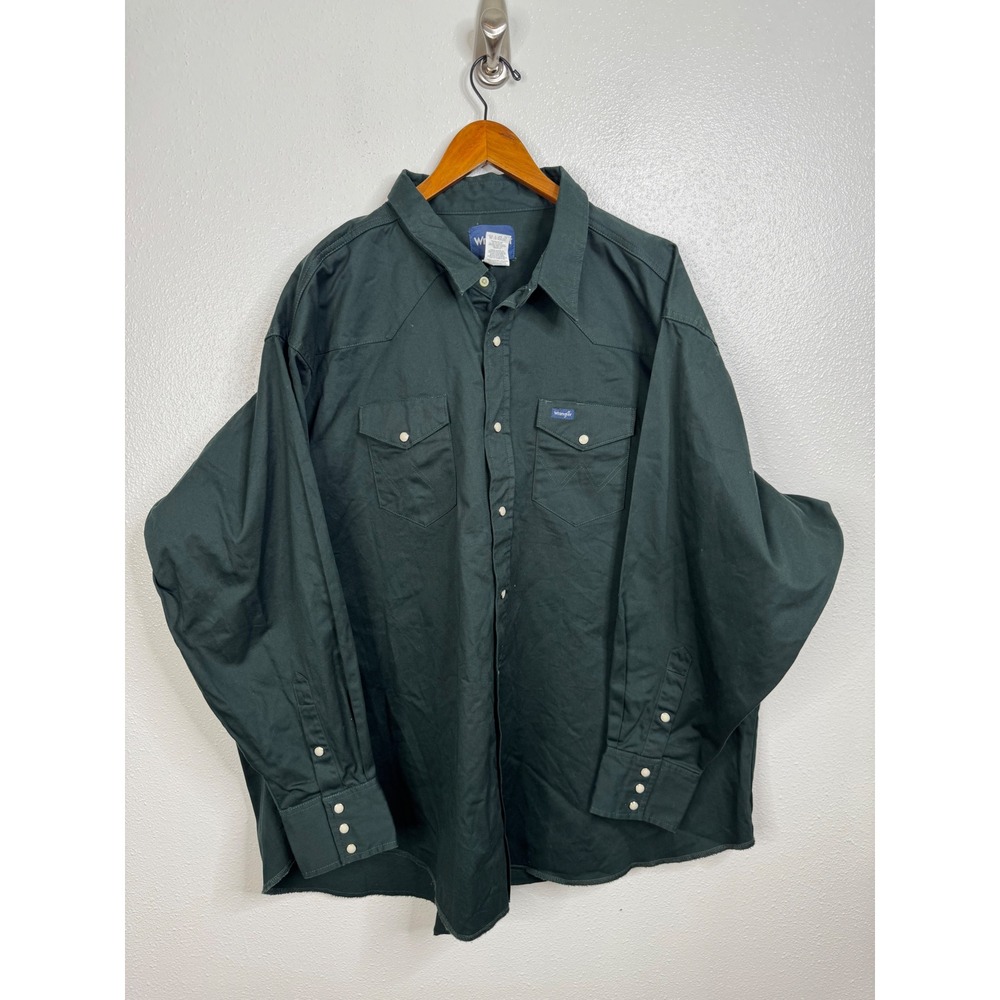 Wrangler Men's Dark Green Long Sleeve Denim Style Pearl Snap Shirt Size 4X